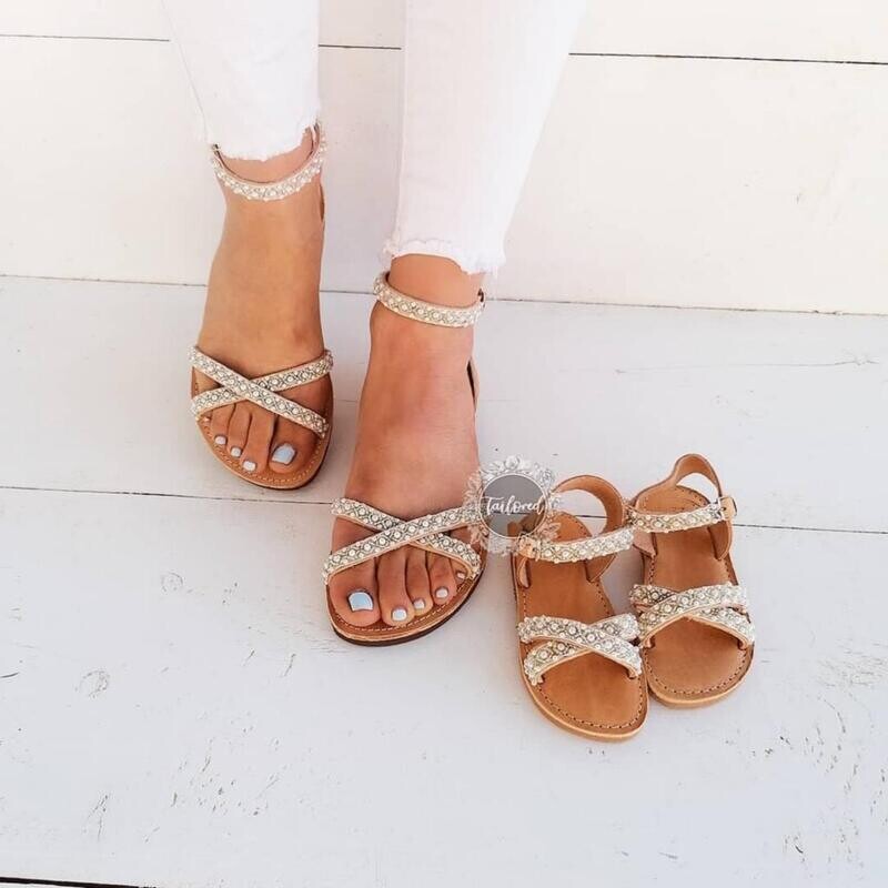Women's and children's handmade leather sandals Women's and children's handmade leather sandals