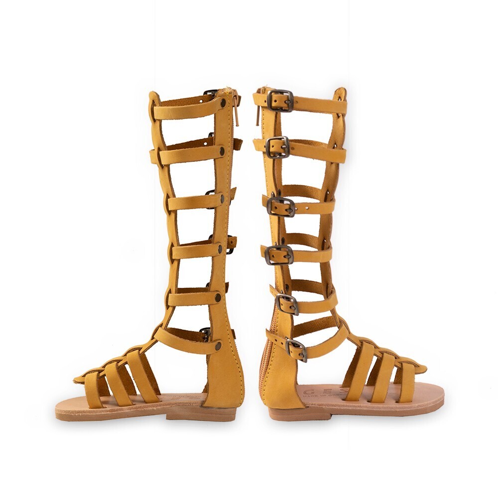 Mustard, leather handmade 
gladiator children's sandals