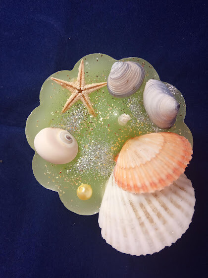 Sea theme decorative candle, handmade