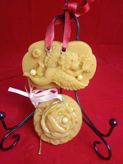 Set of two Decorative beeswax sachets, tablets, handmade