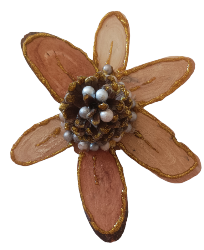 Unique, handmade, Decorative natural star, from pine cone and cinnamon-scented wood slices