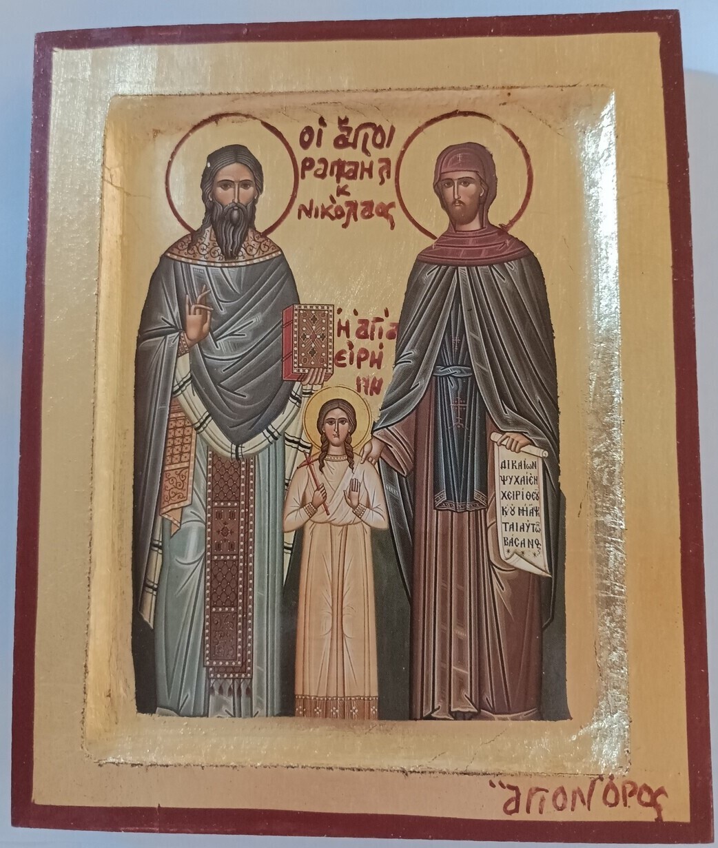 Icon, orthodox, Saints Rafael, Nikolaos, Irini
