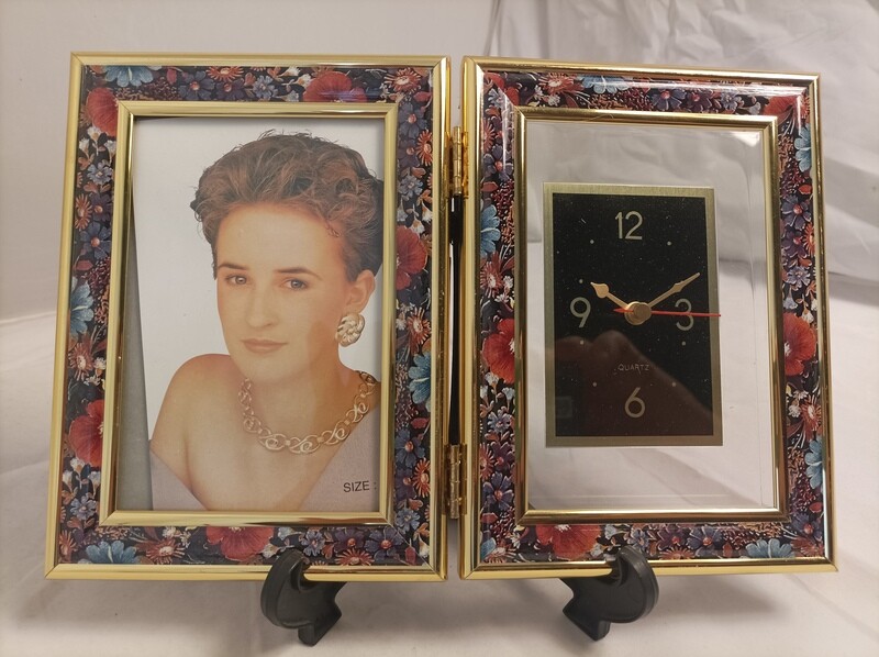 Double frame with clock, 10x15cm