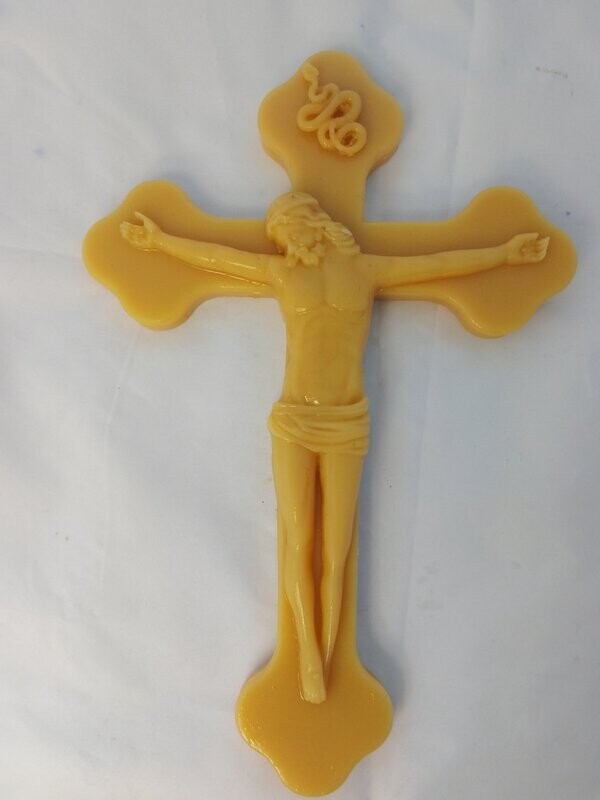 Big pure beeswax cross with snake