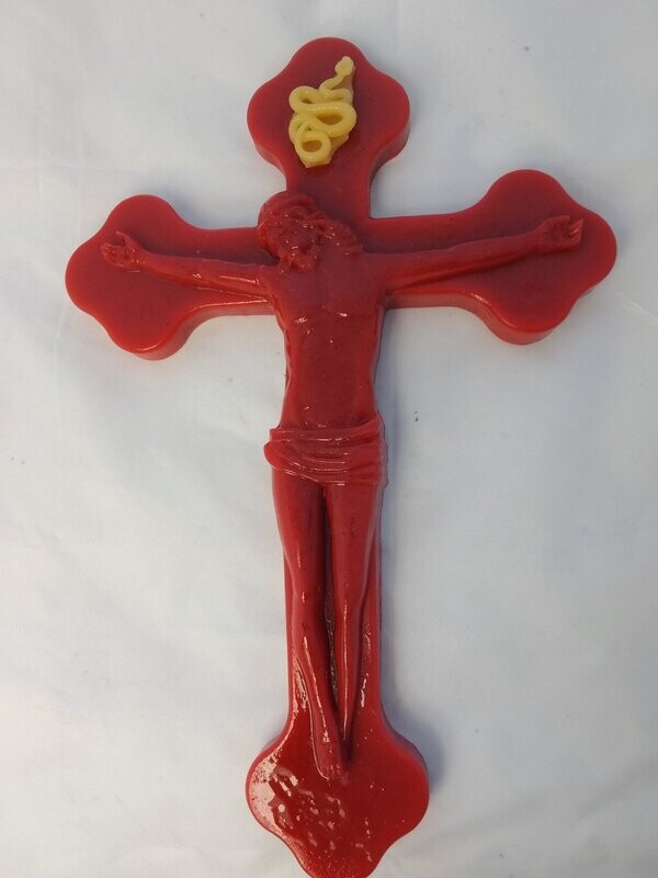 Big pure beeswax cross with snake