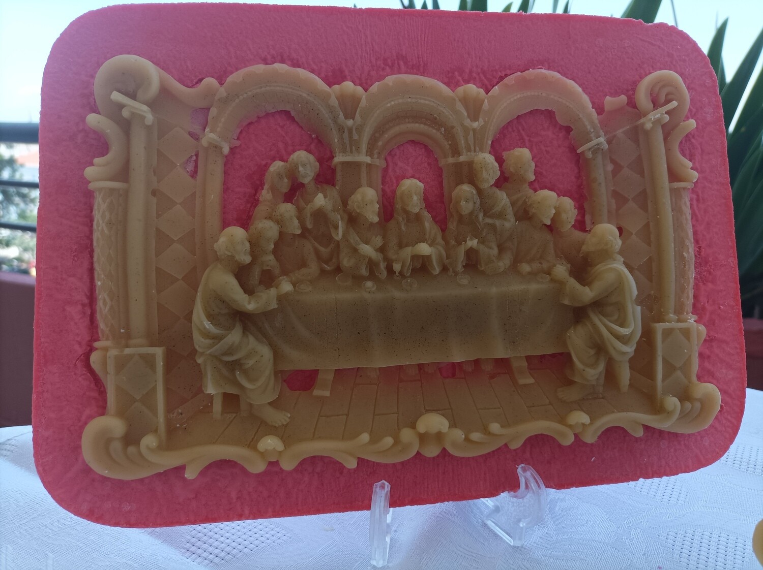 Big decorative handmade wax tablet religious icon