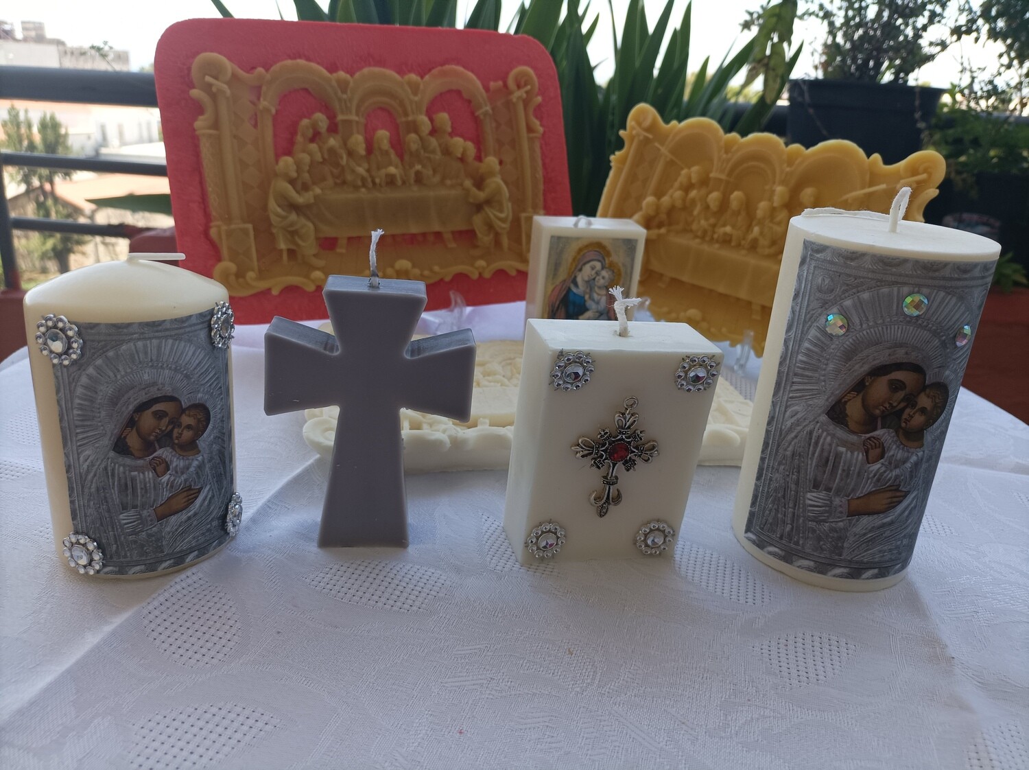 Set of 4 handmade religious candles
