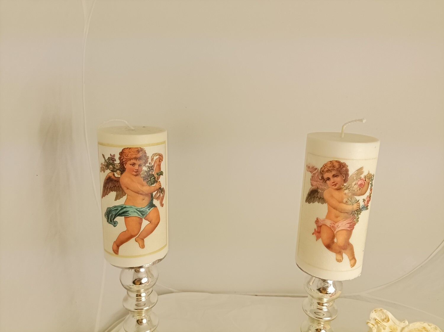 Set of 2 handmade  candles with angels
