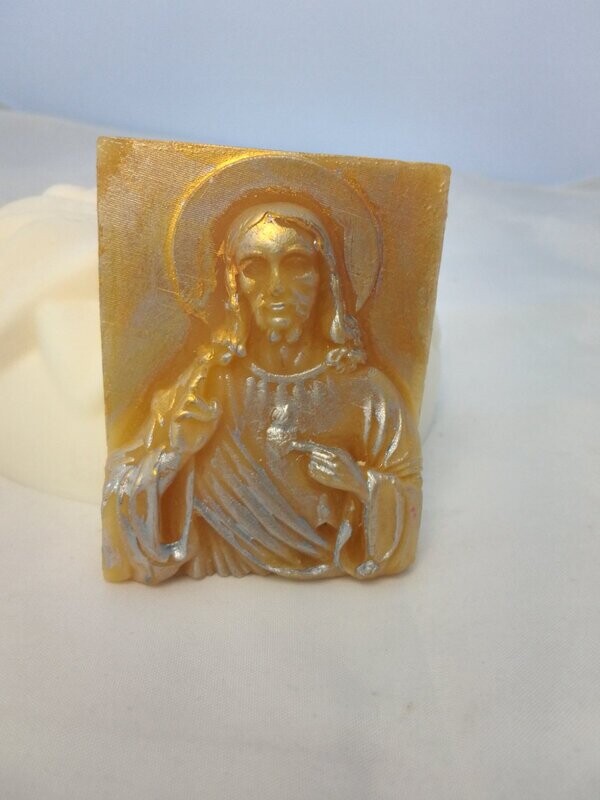 Small wax icon of Jesus with golden and silver touches Small wax icon of Jesus with golden and silver touches
