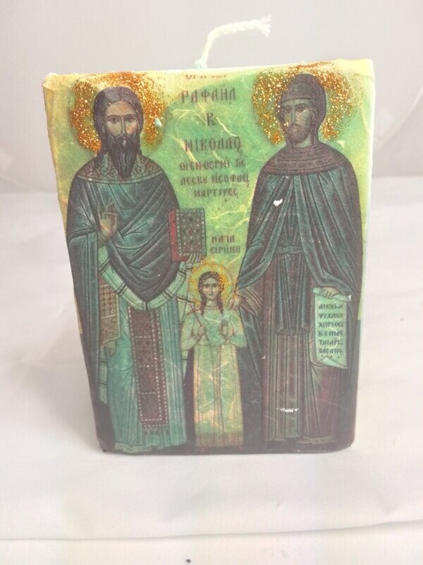 Candle of Saint Rafael, Saint Nikolaos and Saint Irene, of Lesvos, greek island