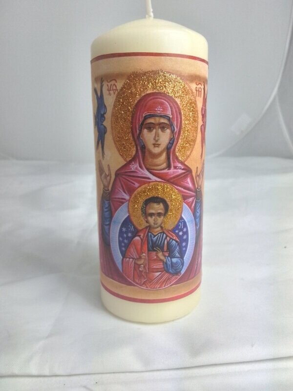 Pillar religious candle, with Virgin Mary icon Pillar religious candle, with Virgin Mary icon