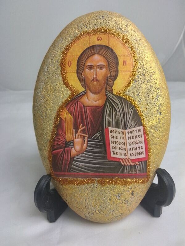 Jesus at a sea stone, with golden finish Jesus at a sea stone, with golden finish
