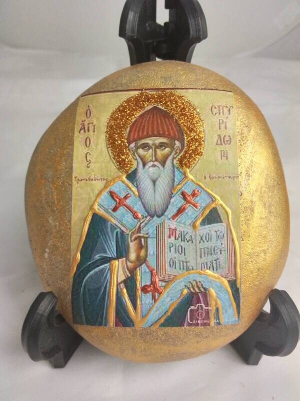 Saint Spiridon of Corfou at a sea stone Saint Spiridon of Corfou at a sea stone