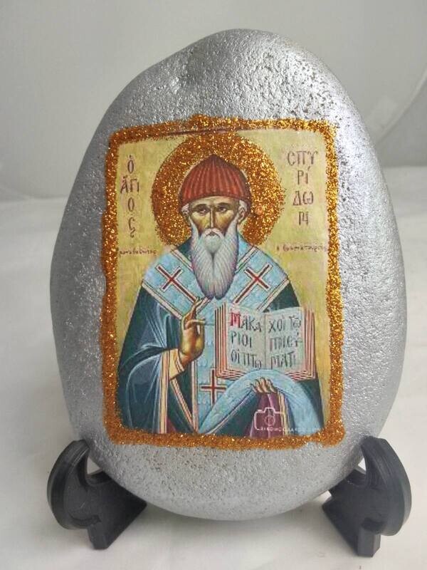 Saint Spiridon of Corfou at a sea stone Saint Spiridon of Corfou at a sea stone
