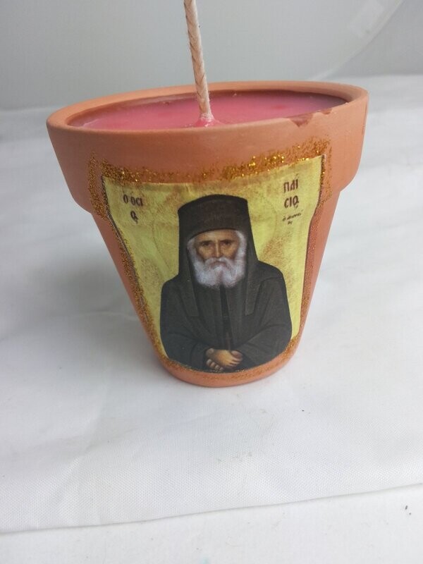 Small handmade vase with candle and Saint Paisios icon Small handmade vase with candle and Saint Paisios icon