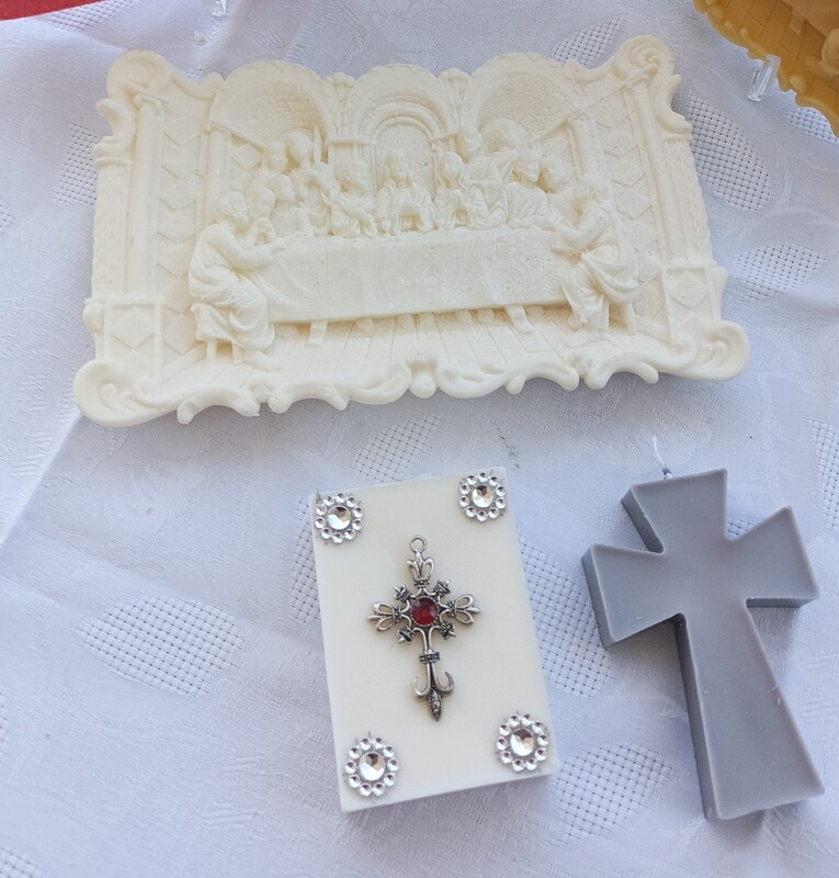 Set of two candles and The last Supper wax icon Set of two candles and The last Supper wax icon