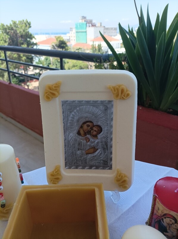 Wax icon of Virgin Mary with 4 beeswax snakes Wax icon of Virgin Mary with 4 beeswax snakes