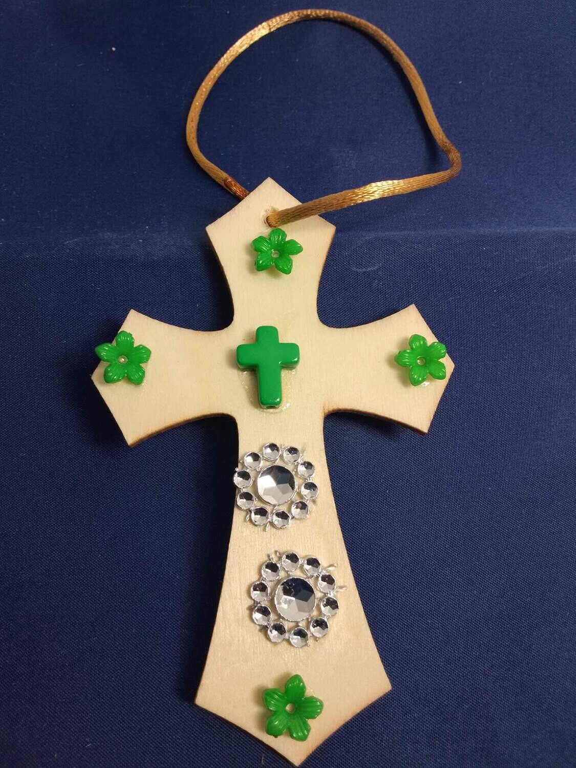 Handmade decorative wooden cross ,11x7cm, with tassel