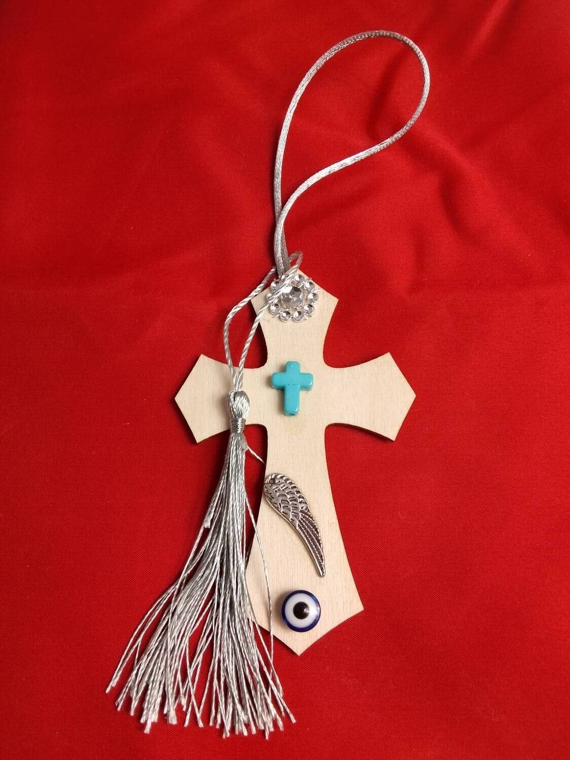 Handmade decorative wooden cross ,11x7cm