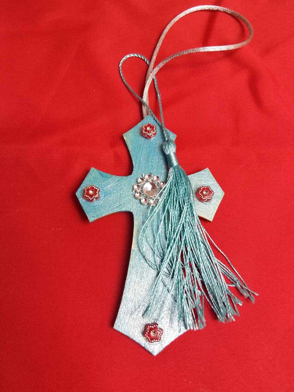 Handmade decorative wooden cross ,11x7cm
