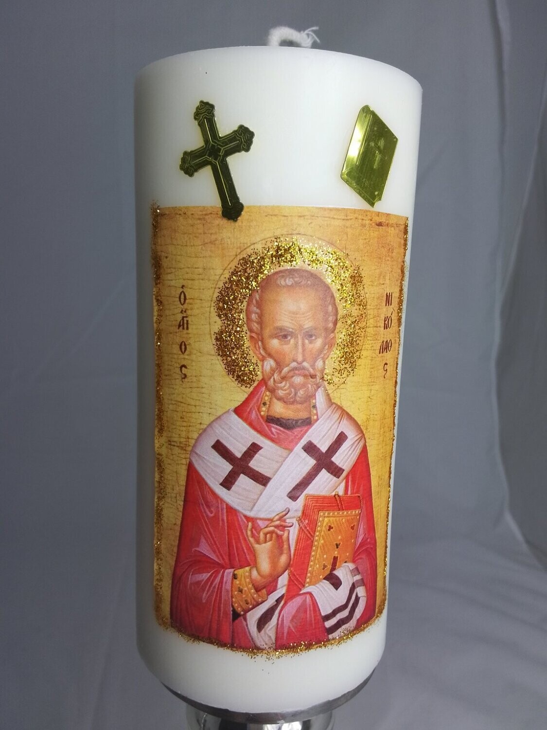 Handmade religious candle, Saint Nicholas