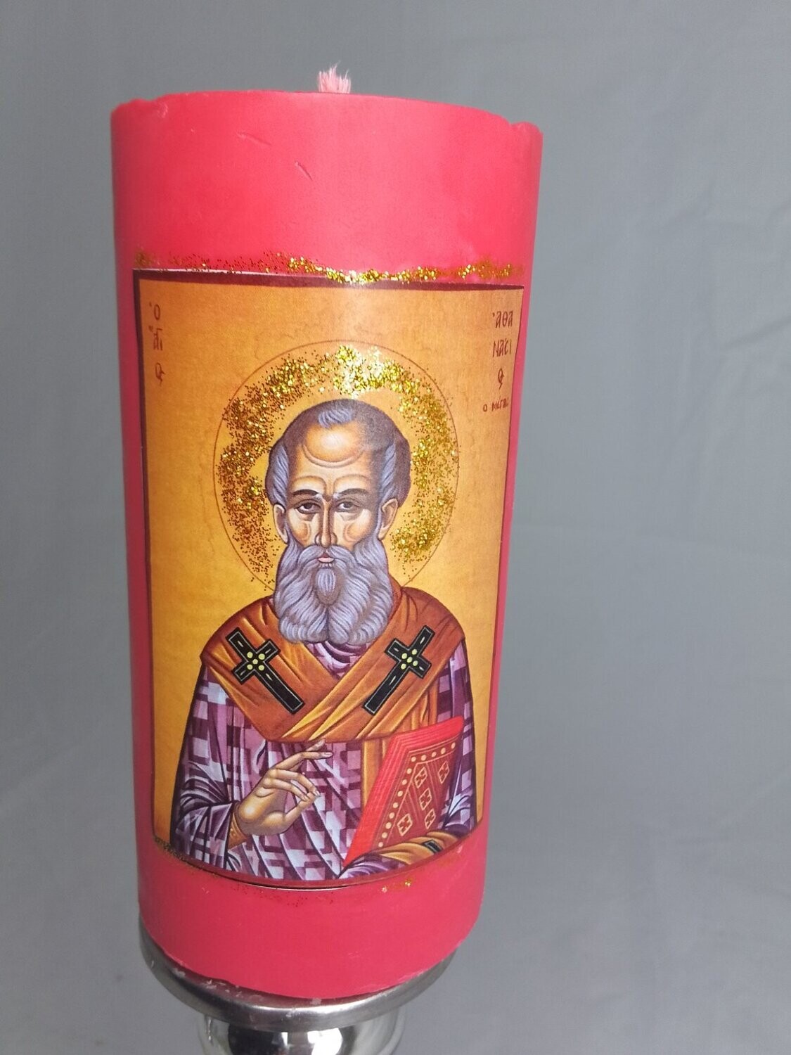 Handmade religious candle, Saint Athanasius