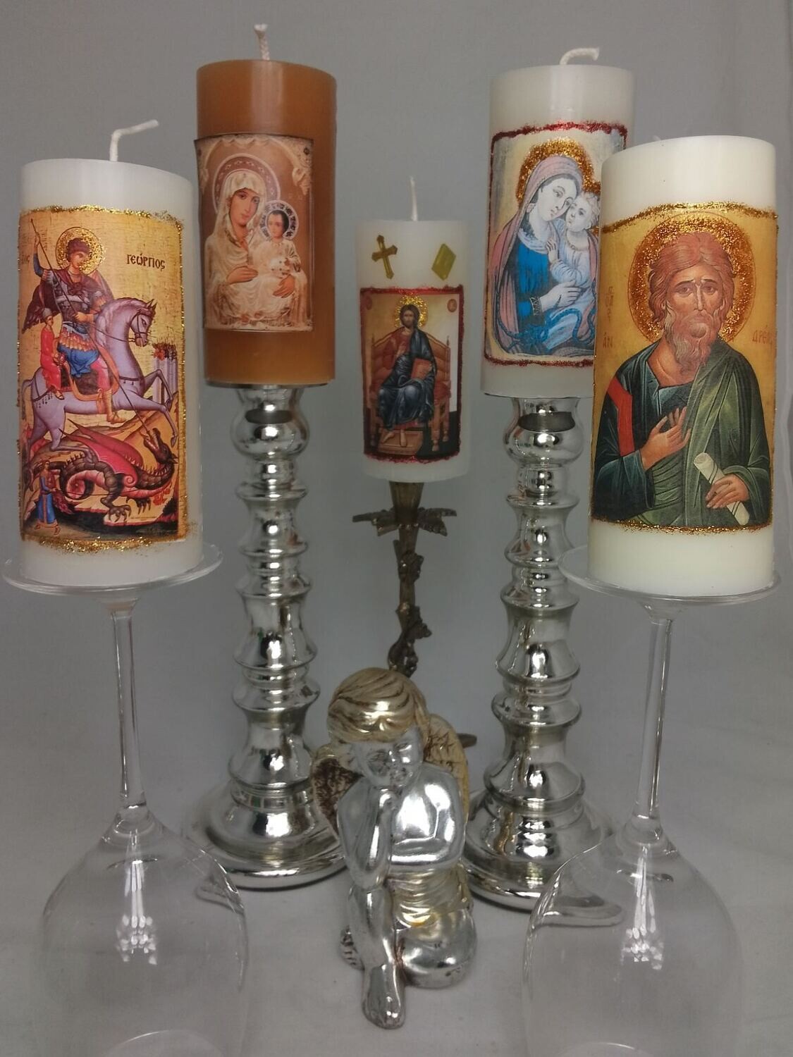 Set of 5 Handmade religious candles