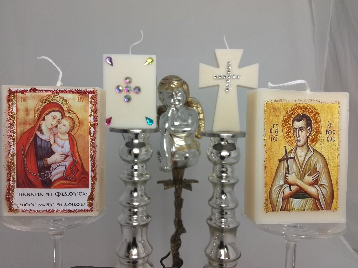 Set of 4 handmade religious candles