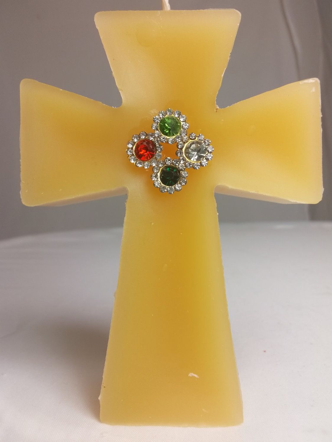 Handmade beeswax cross religious candle