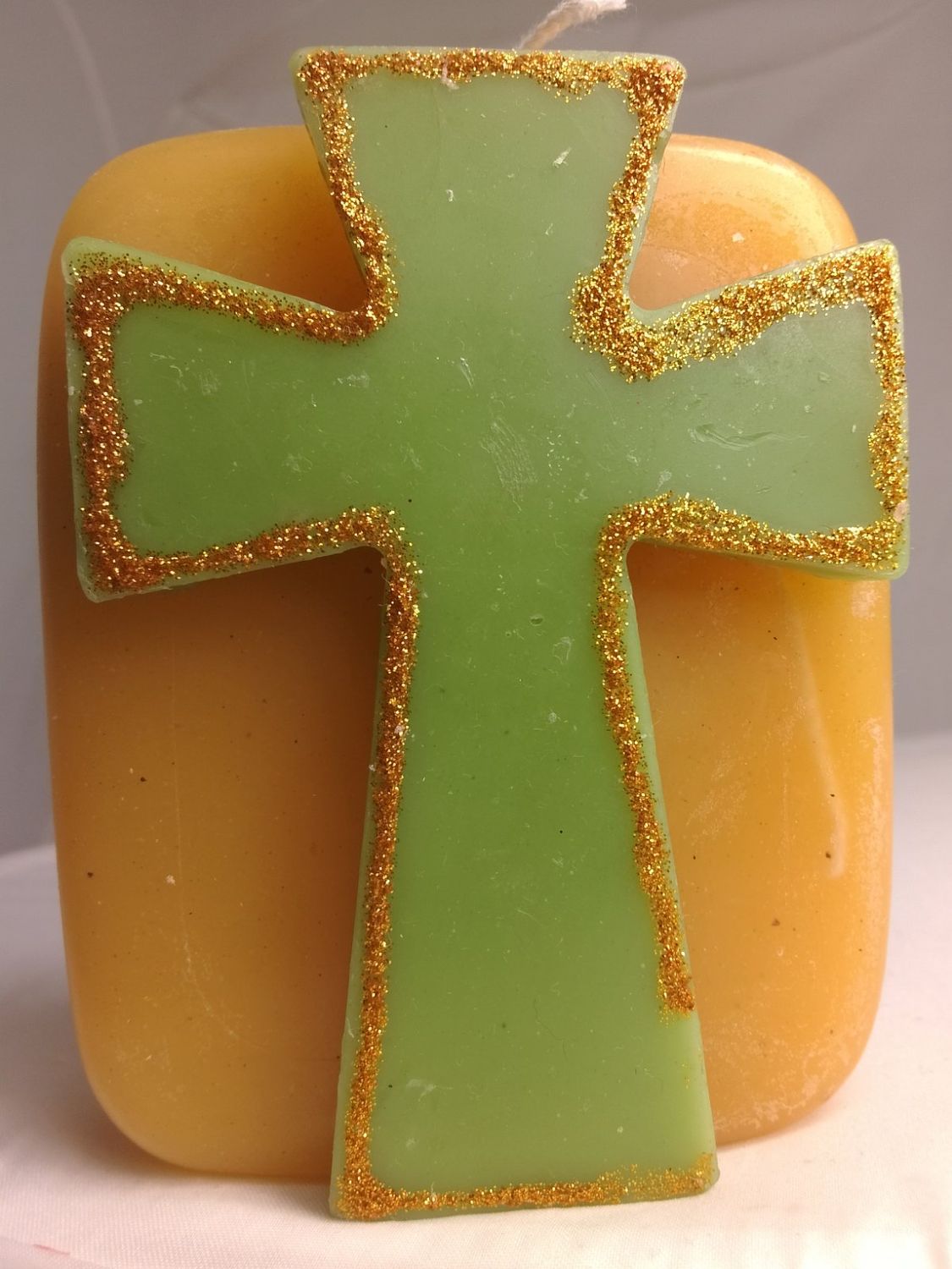 Handmade cross religious candle