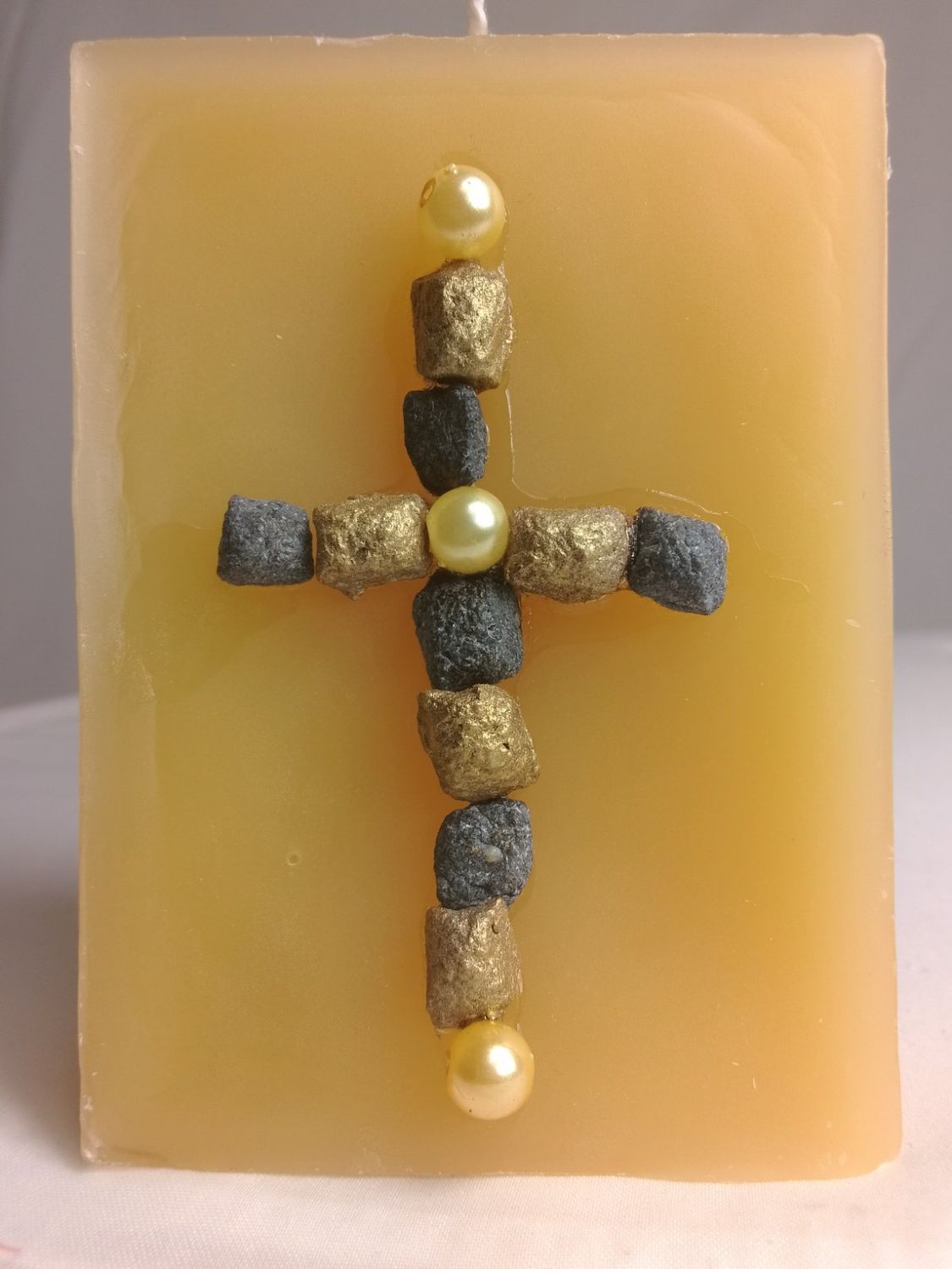 Handmade cross religious candle