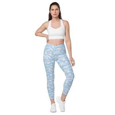Blue camouflage Crossover leggings with pockets