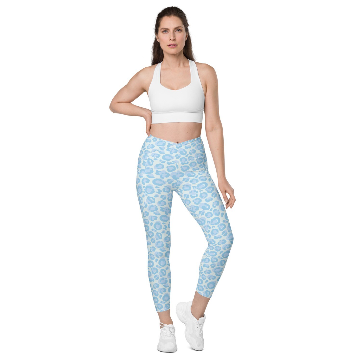   Blue leopard Crossover leggings with pockets