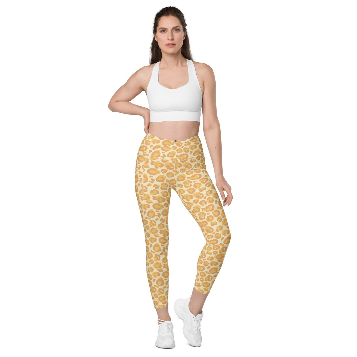  Yellow leopard Crossover leggings with pockets