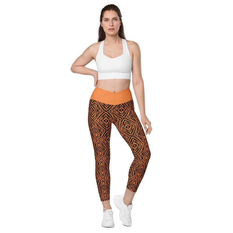 Orange Geometric Zebra Crossover Leggings