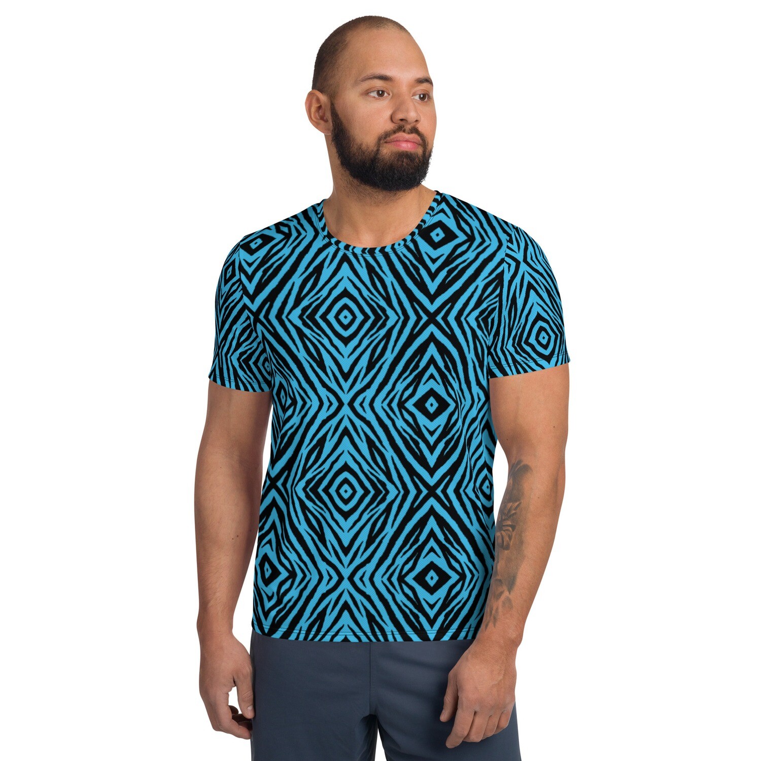 Blue Geometric Zebra Athletic T-shirt 