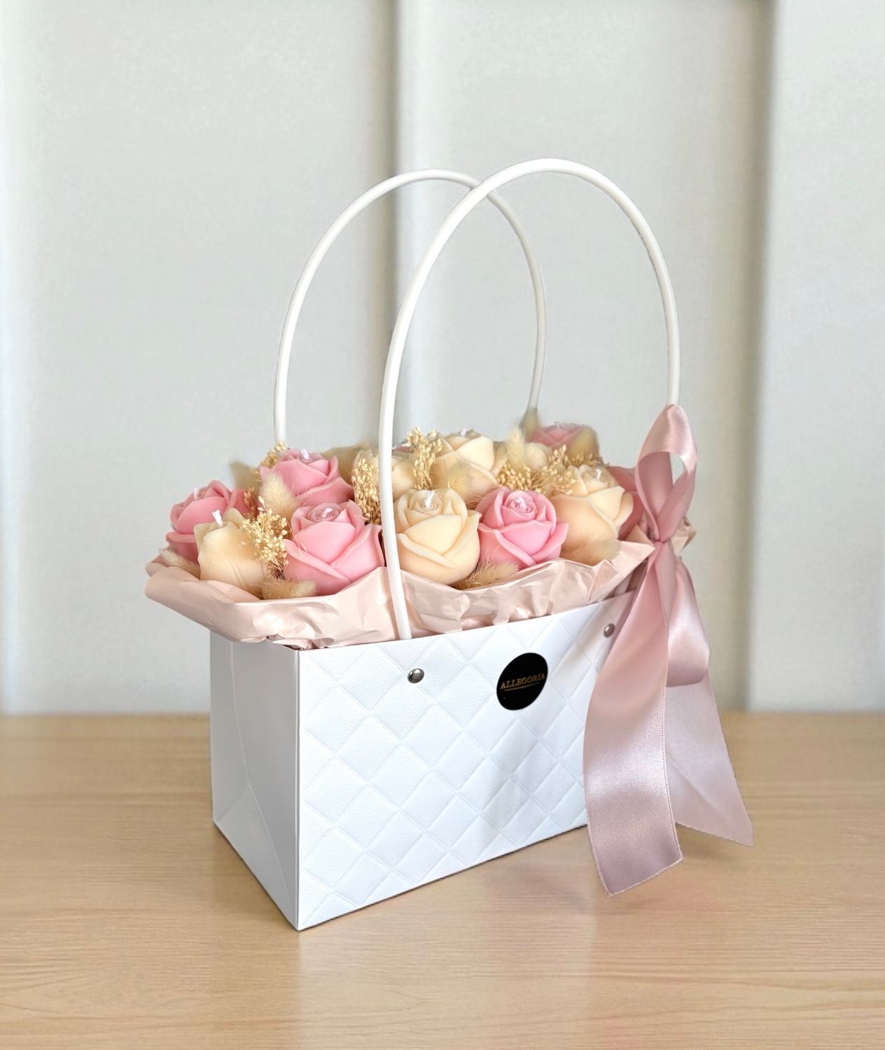 FLOWER BOX L - BAG CREAM / ROSE