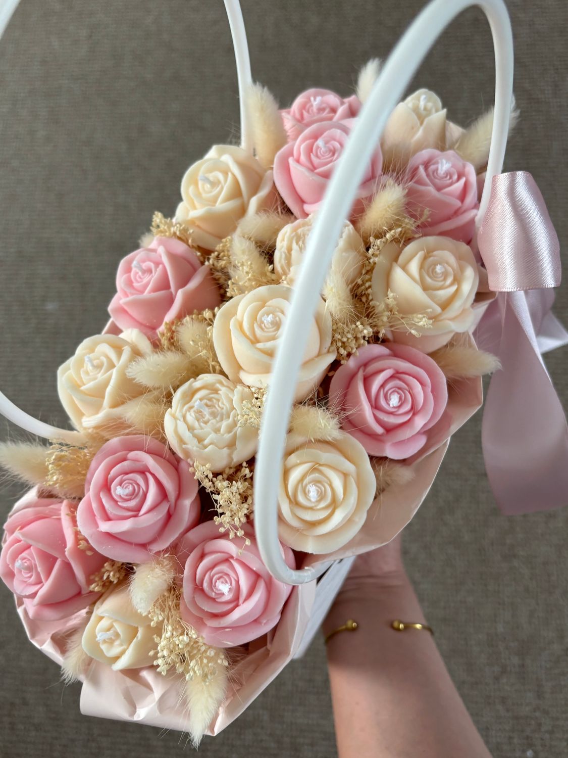 FLOWER BOX L - BAG CREAM / ROSE