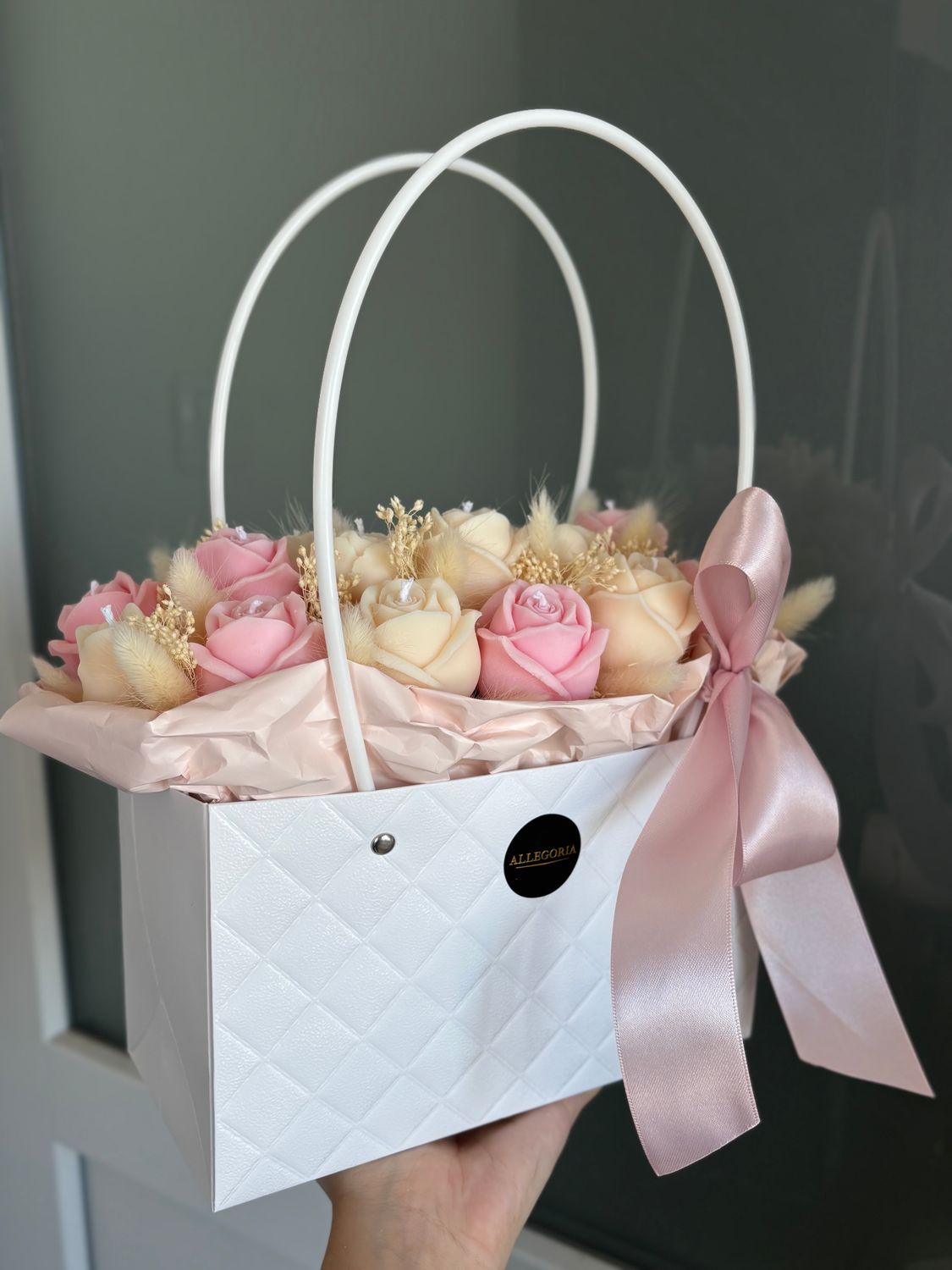 FLOWER BOX L - BAG CREAM / ROSE