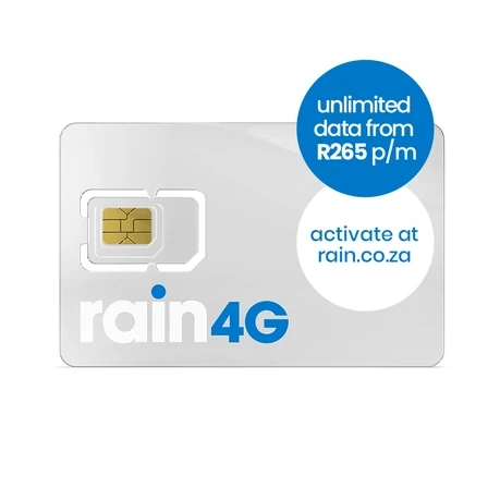 rain 4G SIM - Choose unlimited data: R265 or R499 a month. No contracts
