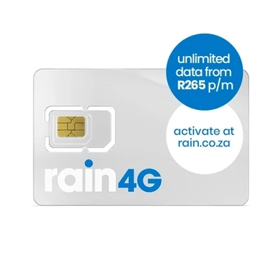 rain 4G SIM - Choose unlimited data: R265 or R499 a month. No contracts