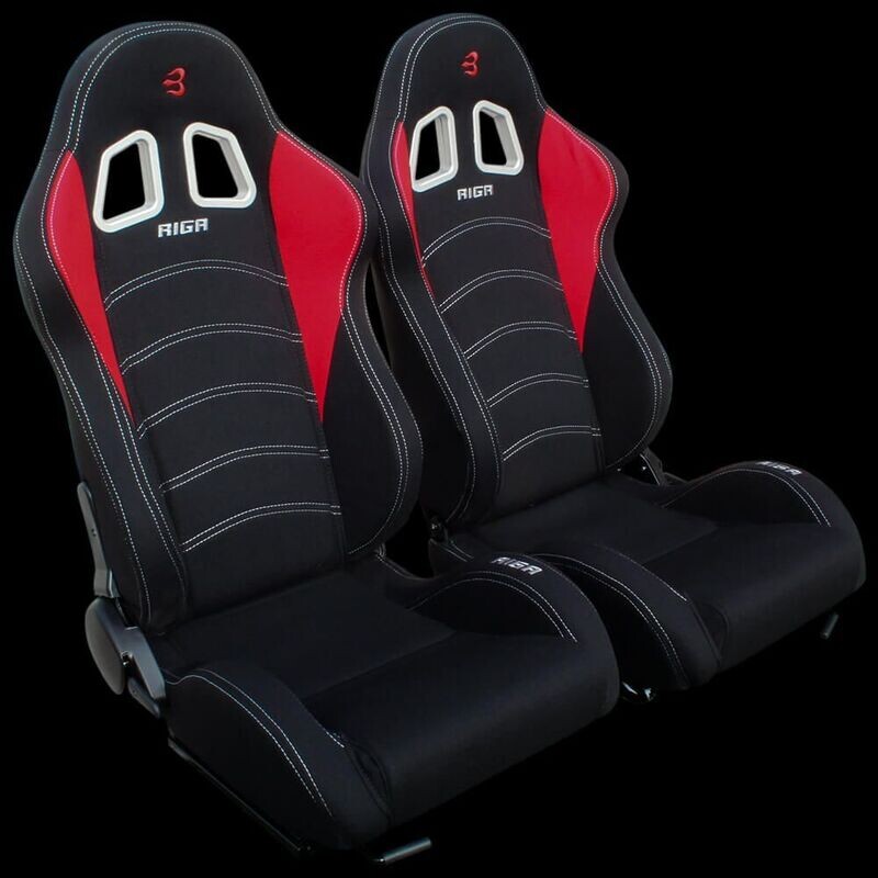 PAIR of RIGA Racing/Bucket Reclining Seats – Black & Red