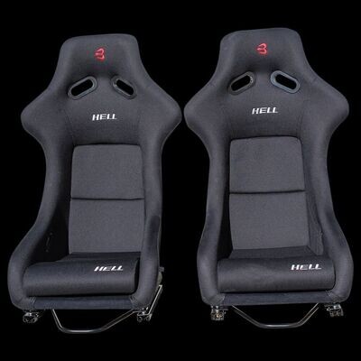 PAIR of HELL Racing/Bucket Fibreglass Seats – Black – Extra Rigid