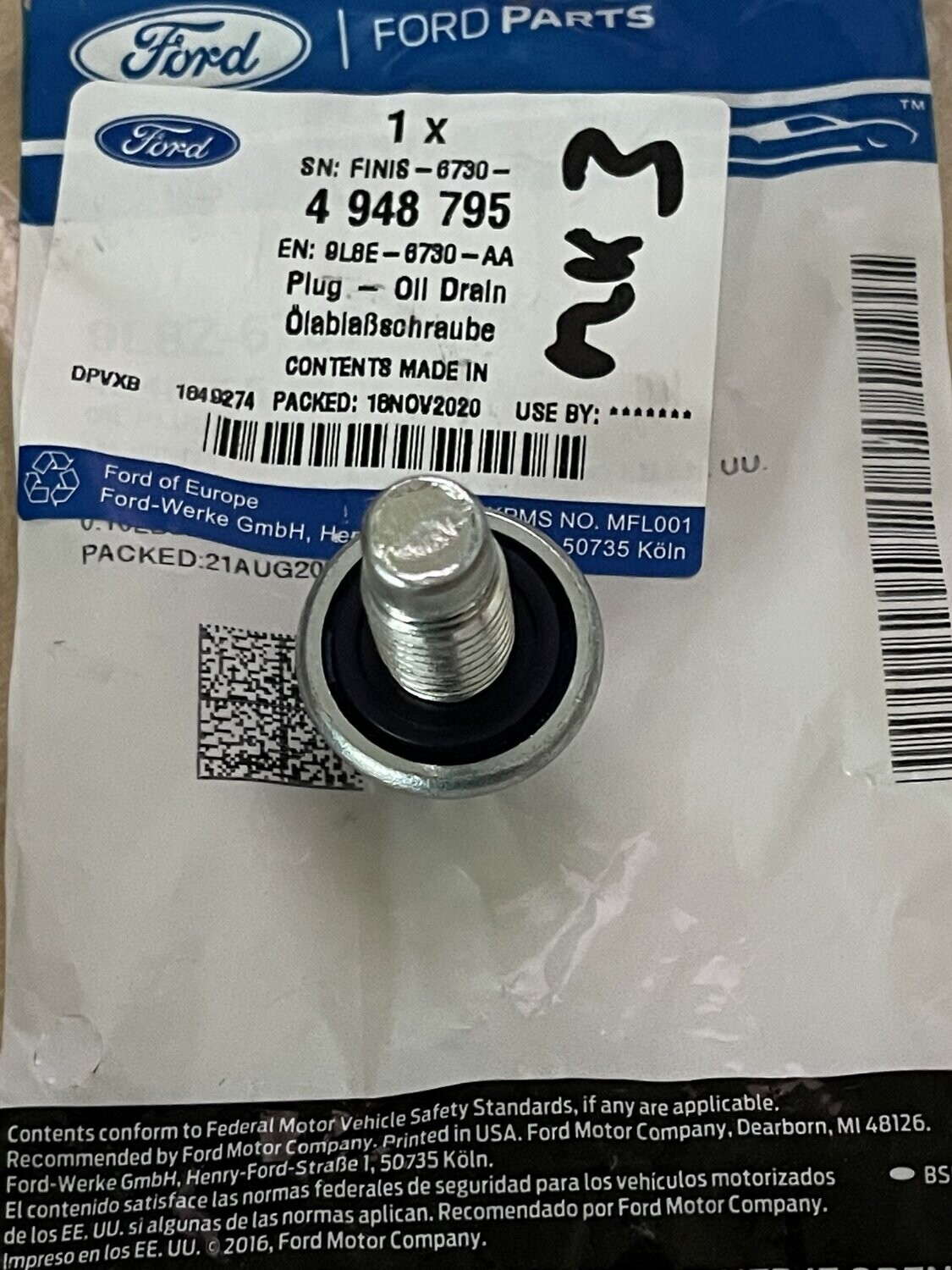Genuine Ford Oil Drain Plug and Gasket Mk3 Focus RS, ST250 and Mk4 ST 2.3l Genuine Ford Oil Drain Plug and Gasket Mk3 Focus RS, ST250 and Mk4 ST 2.3l