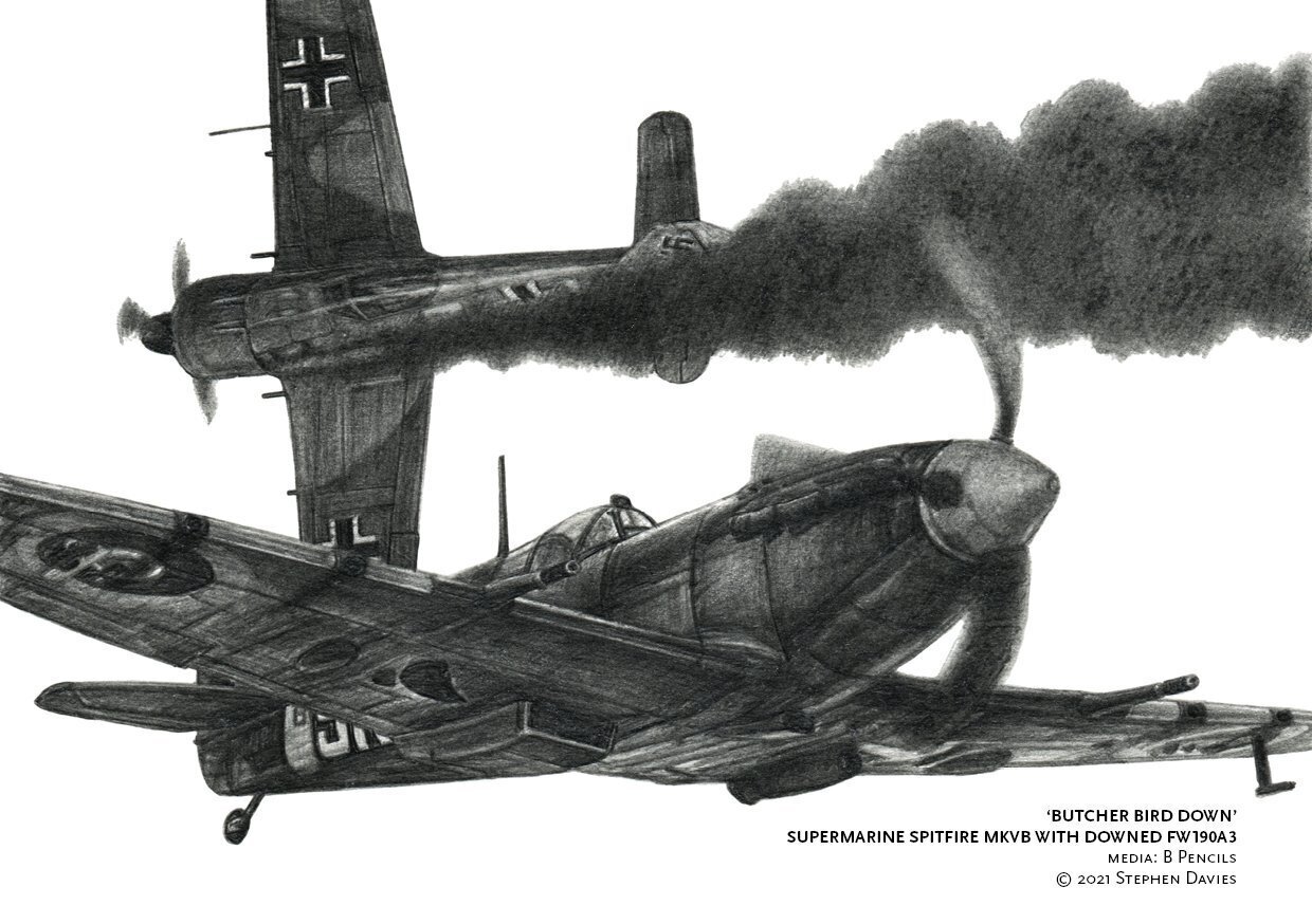 Spitfire MkVB with downed FW190A3 'Butcher Bird Down'