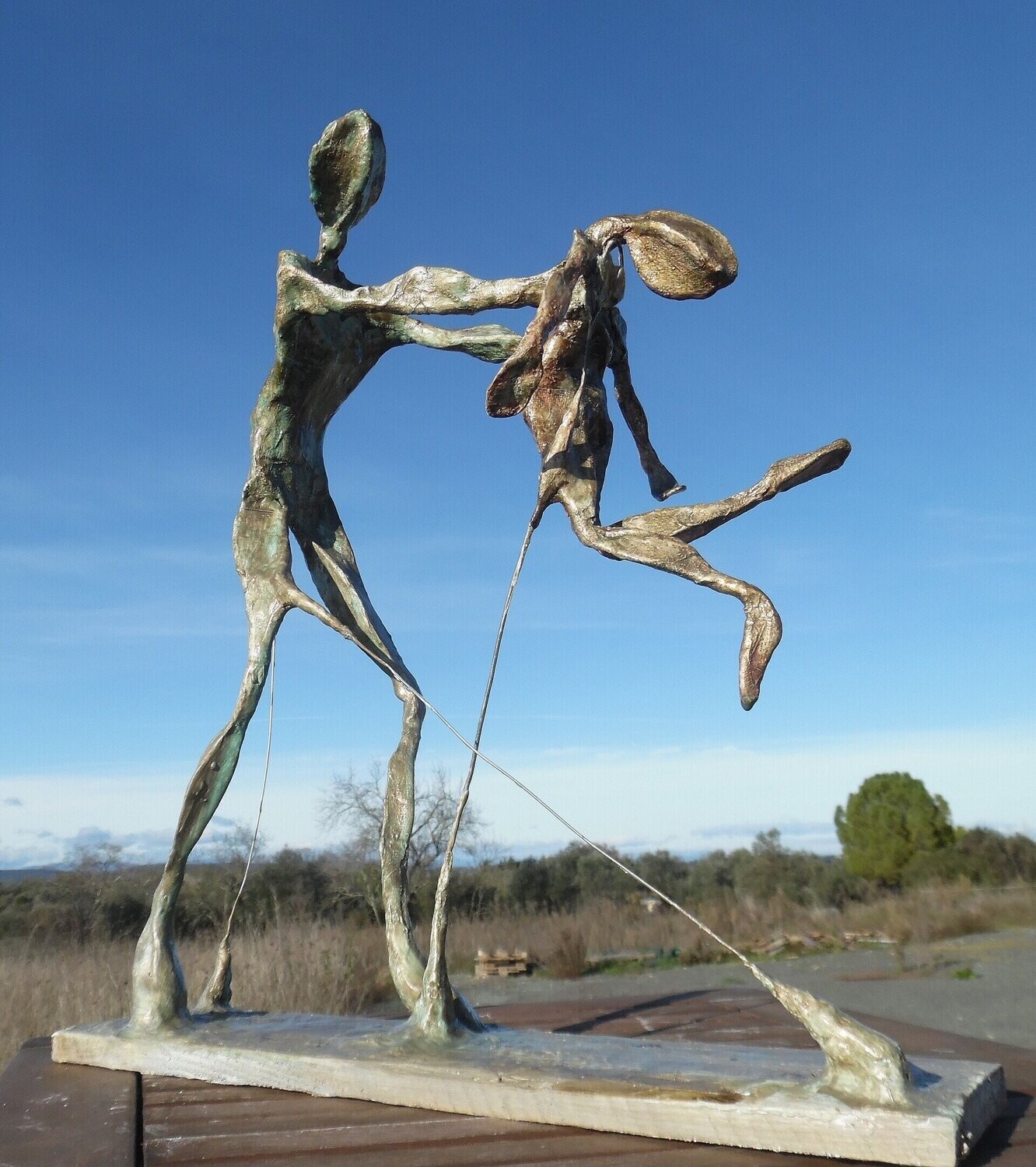 "Te laisser porter".
Sculpture sur socle bois. Structure métal et amalgame divers résines.
Pigments naturels, vernis....70 de long x 50 de haut.
Artiste "Ignara".