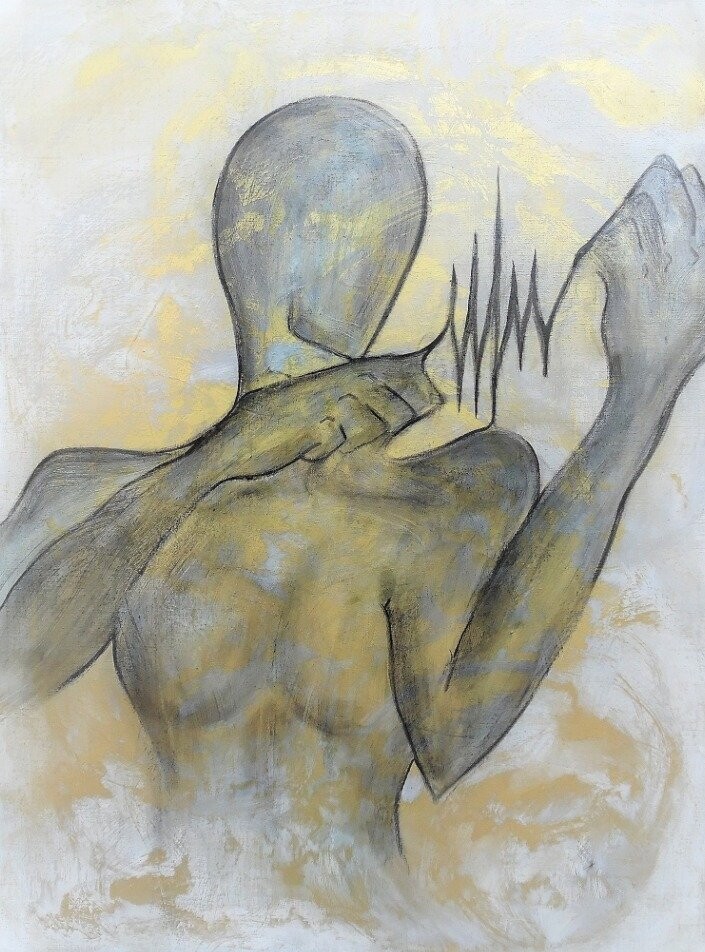 "La musique des émotions".
Sur toile châssis lin 115x86cm.
Fusains, pigments naturels.
Artiste "Ignara".