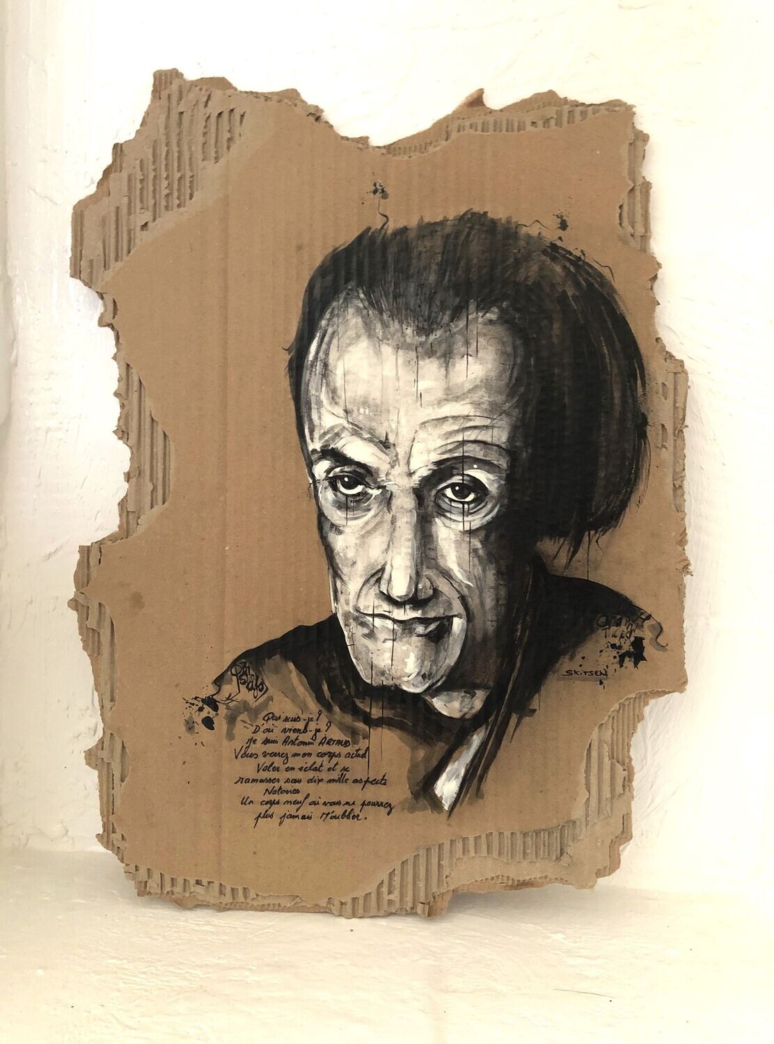 "Antonin Artaud".
Réalisation sur carton épais. 52x38cm avec citation de Artaud.
Acrylique, encre chine.
Artiste "Skitsen".