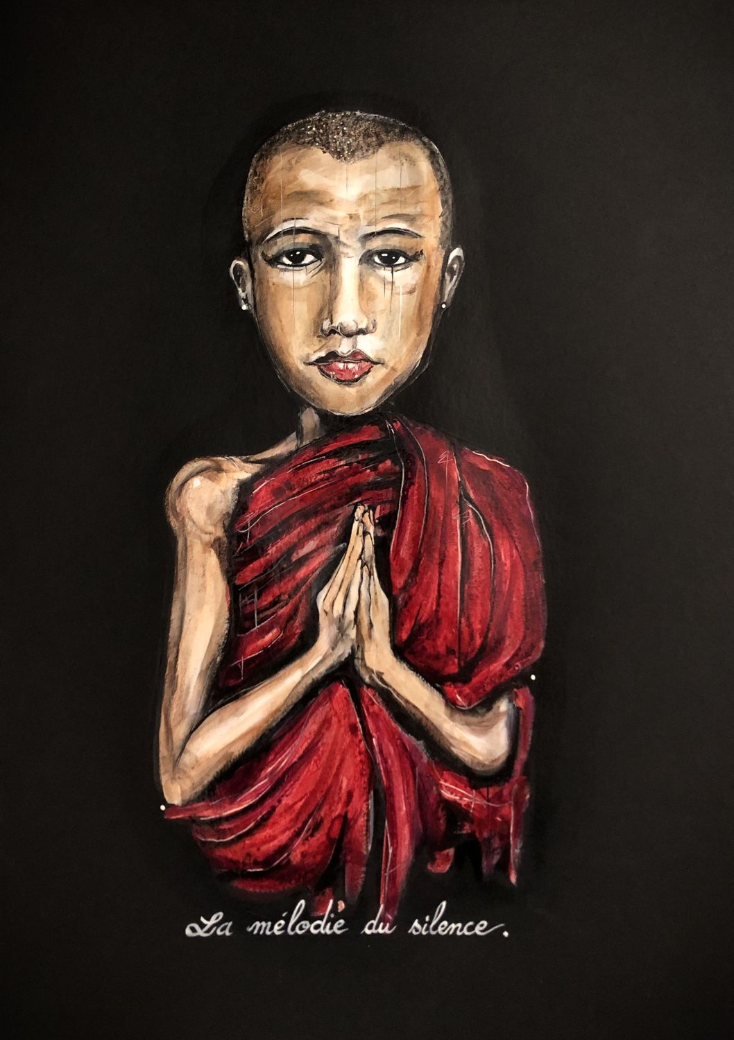 "La mélodie du silence". Sur papier black 250gr 42x29,5cm. Acrylique, pastels, encres... "Skitsen".