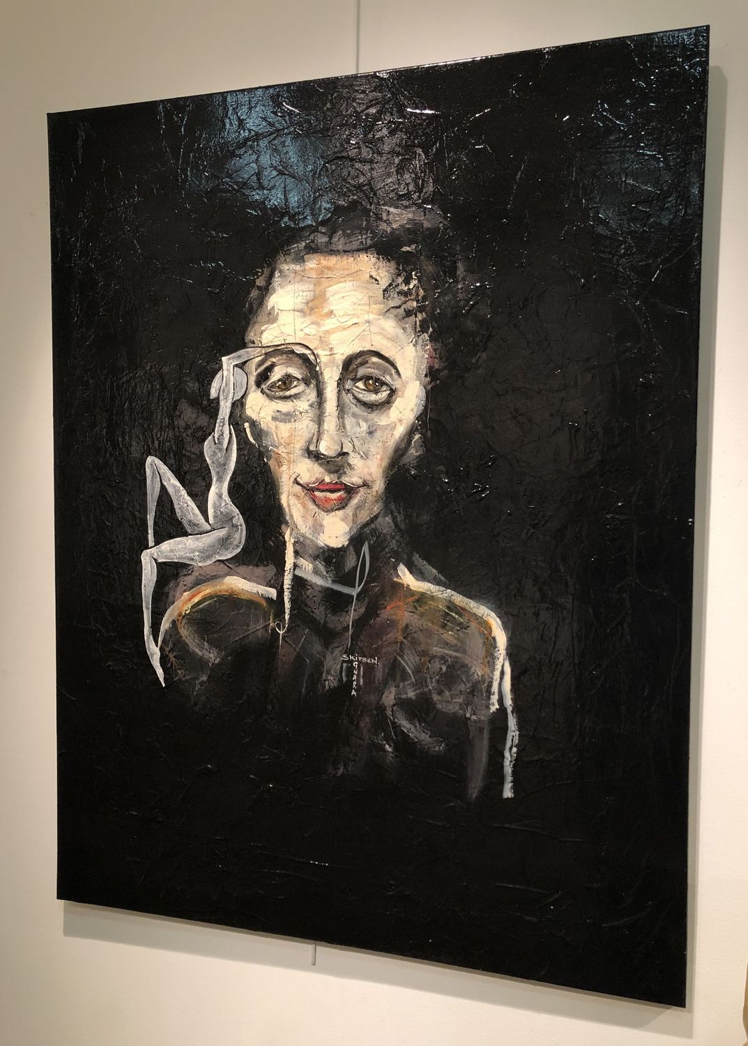 "Duo". Sur grande toile châssis lin 115x89cm. Acrylique, pastels, encre chine, vernis. "Skitsen et Ignara". Collection Rochegude Albi 2022". Prix concours.